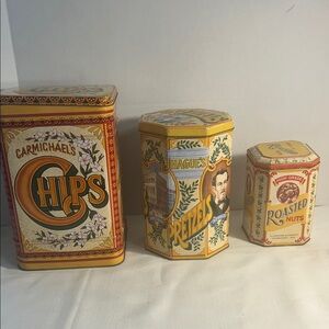 Vintage Style Decorative Tin Set - Yellow and Red